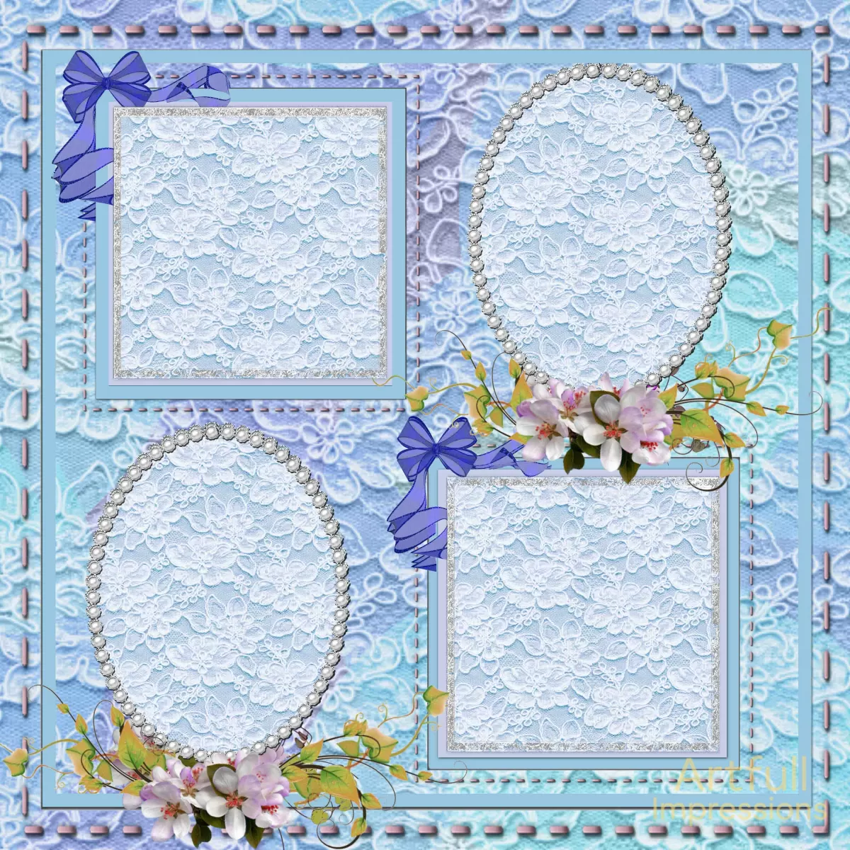 Easter- Bluebell Lace Elegance Personalized Wall Art or Scrapbook Page Set (2 Pages)