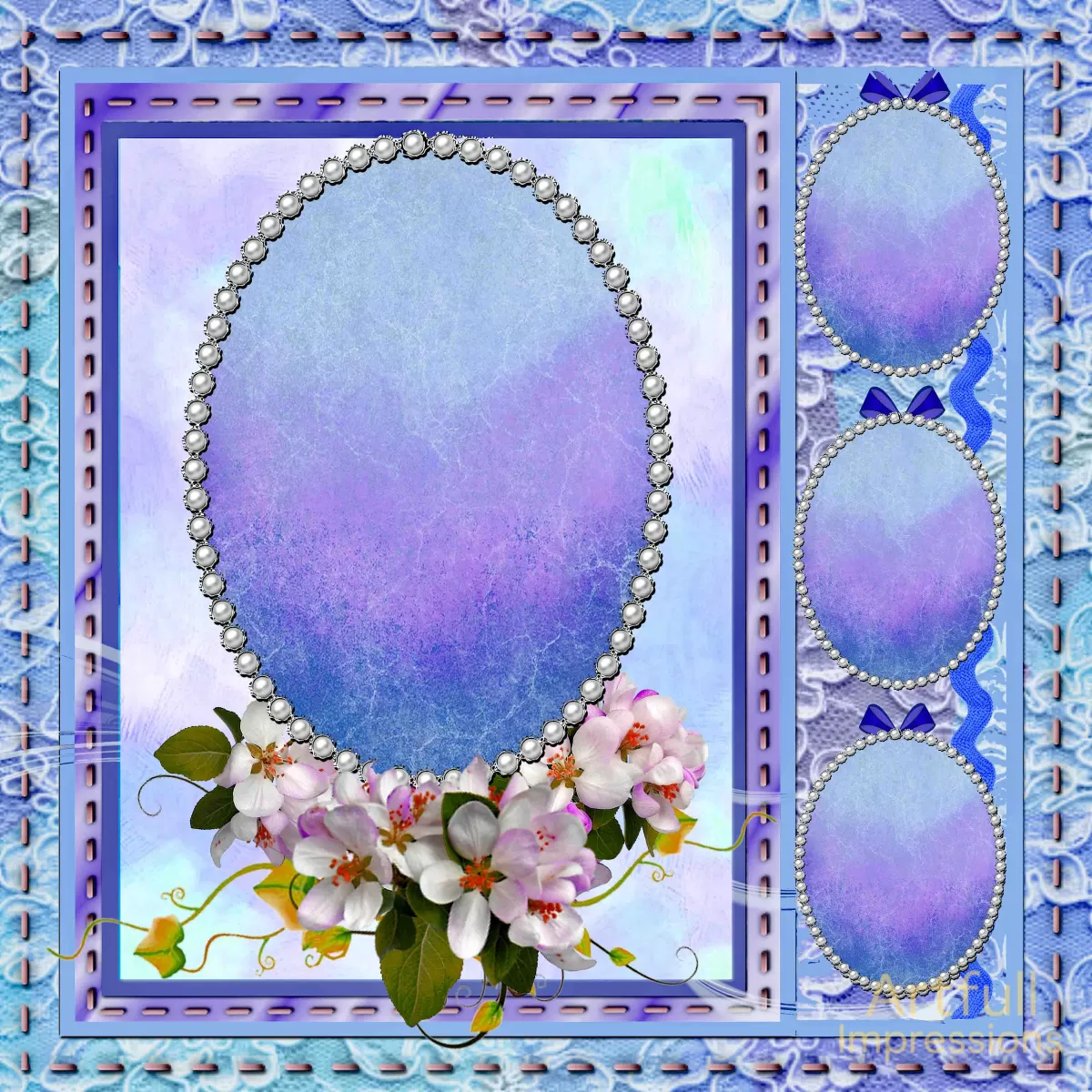 Easter- Elegant Violet & Blue Gradient Lace Personalized Wall Art or Scrapbook Page Set of 2