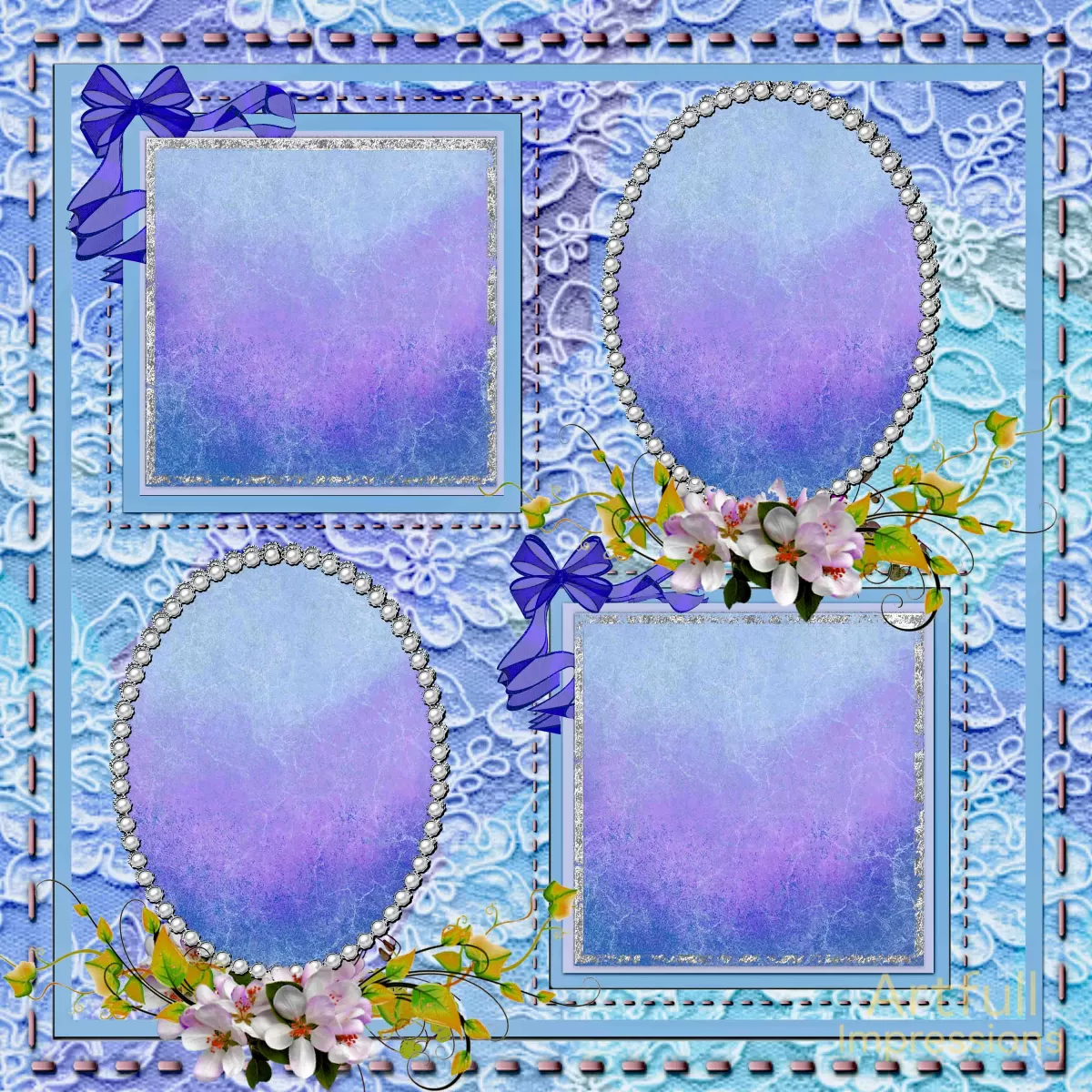Easter- Elegant Violet & Blue Gradient Lace Personalized Wall Art or Scrapbook Page Set of 2