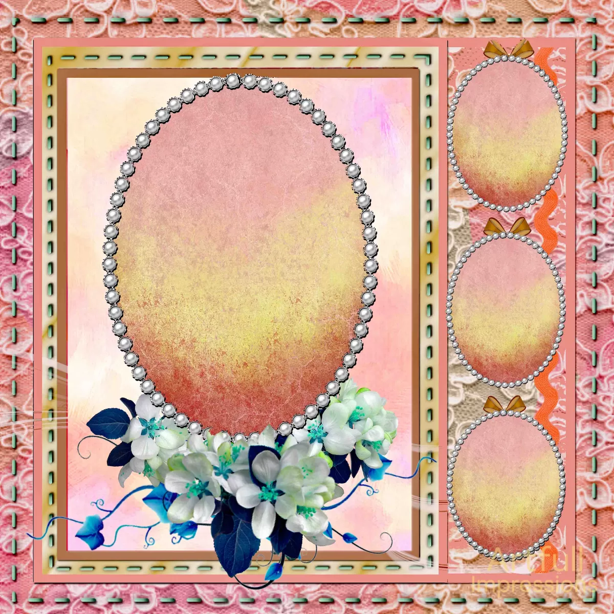 Easter - Peach Blush & Blue Floral Lace – Personalized Scrapbook Pages or Wall Art (Set of 2)