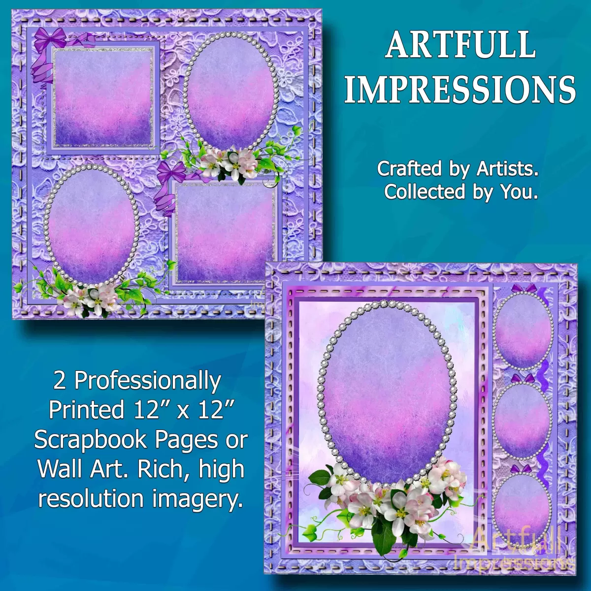 Easter - Violet Blush Lace Elegance – 2 Page Personalized Wall Art or Scrapbook Layout