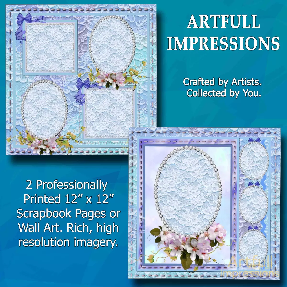 Easter- Bluebell Lace Elegance Personalized Wall Art or Scrapbook Page Set (2 Pages)