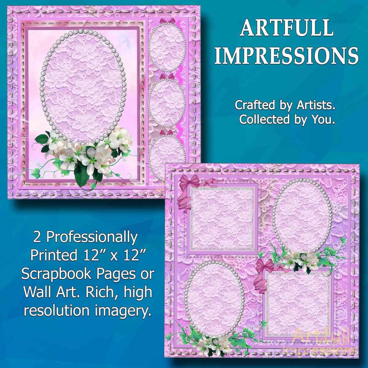 Easter - Petal Pink Lace Personalized Wall Art or Scrapbook Page Set of 2