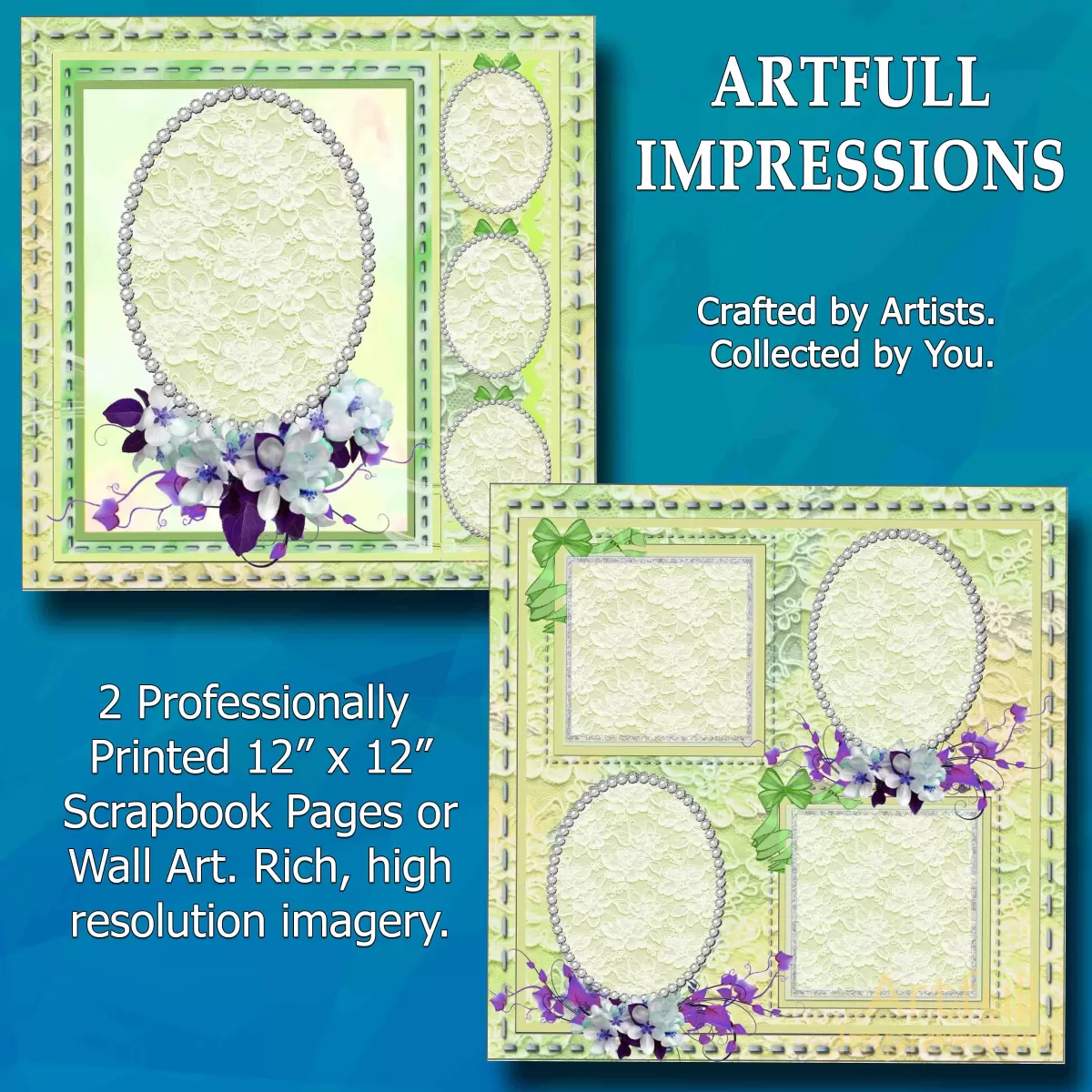 Easter - Spring Lace Garden Personalized Wall Art or Scrapbook Page Set (2 Pages)