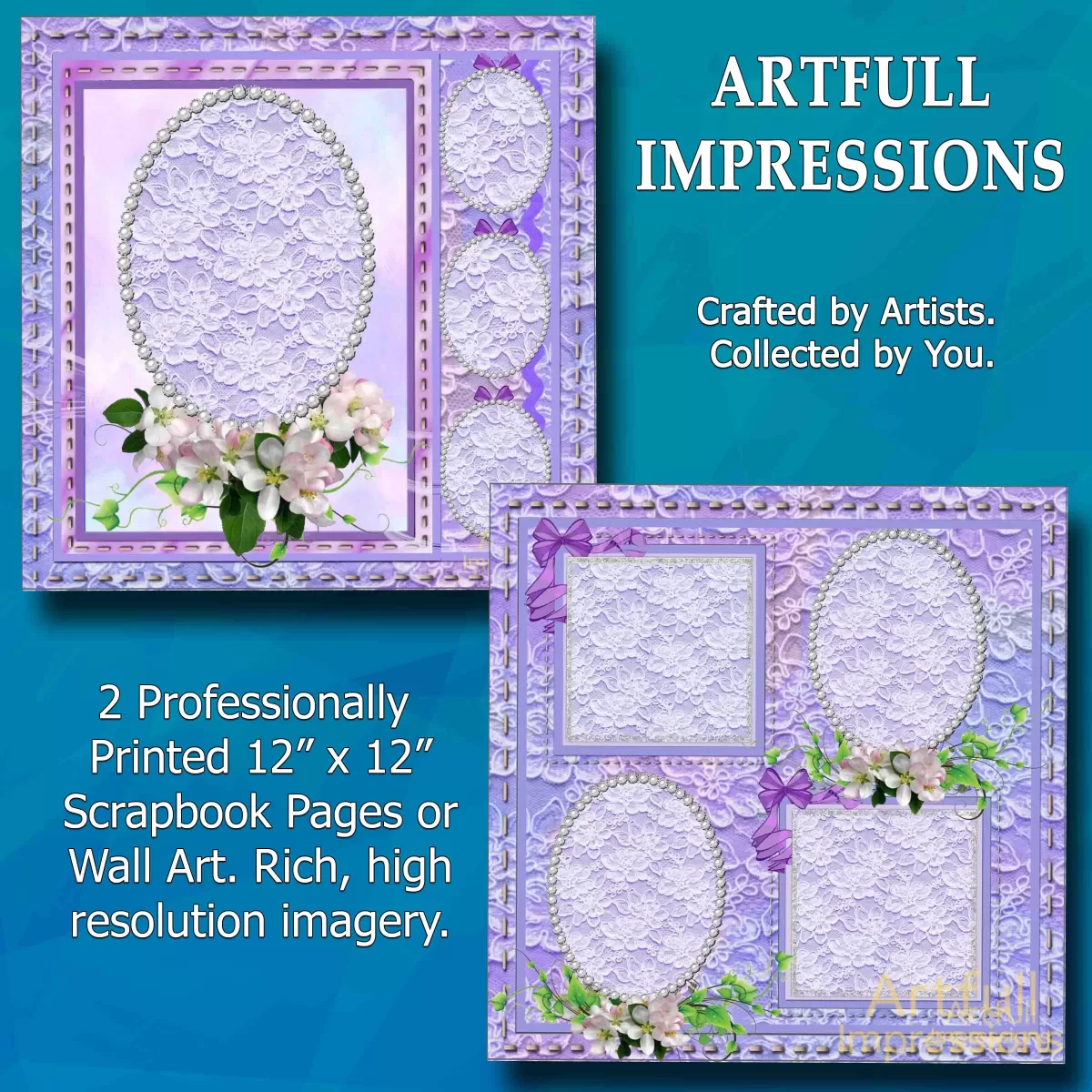 Easter -Lace & Lavender Personalized Wall Art or Scrapbook Page Set (2 Pages)