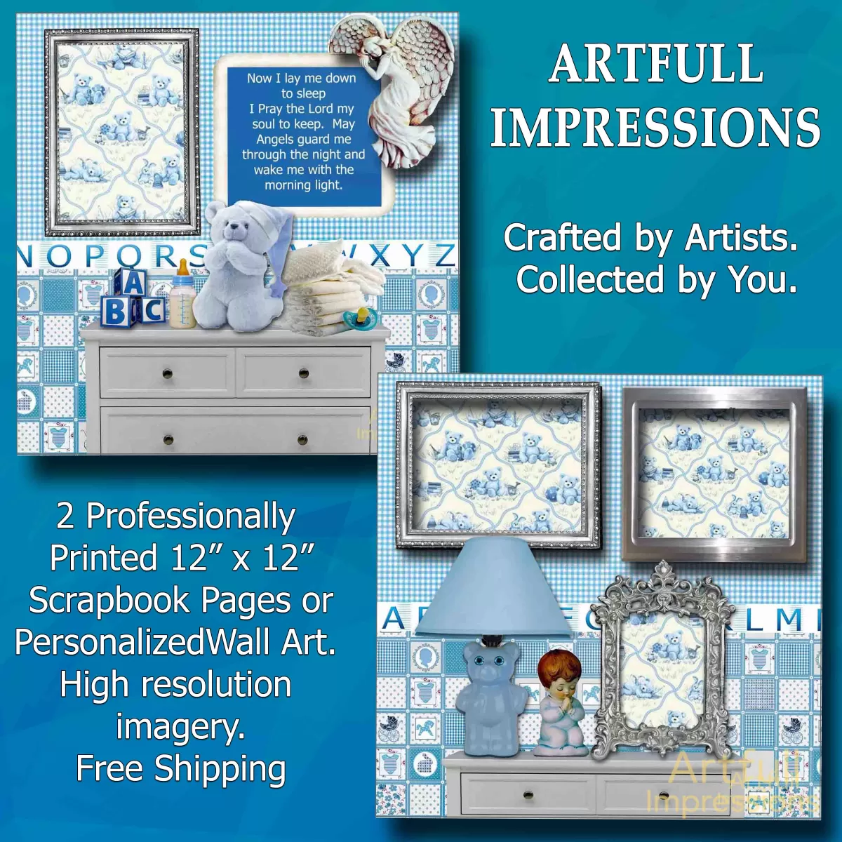 Sweet Dreams Blue Teddy Bear Nursery Set of 2