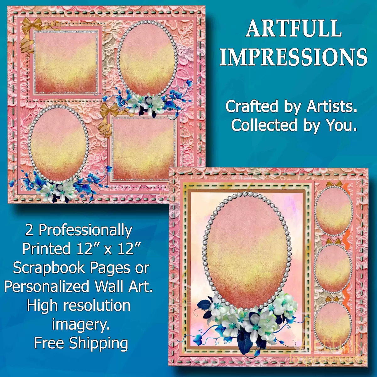 Peach Blush & Blue Floral Lace for Easter (Set of 2)