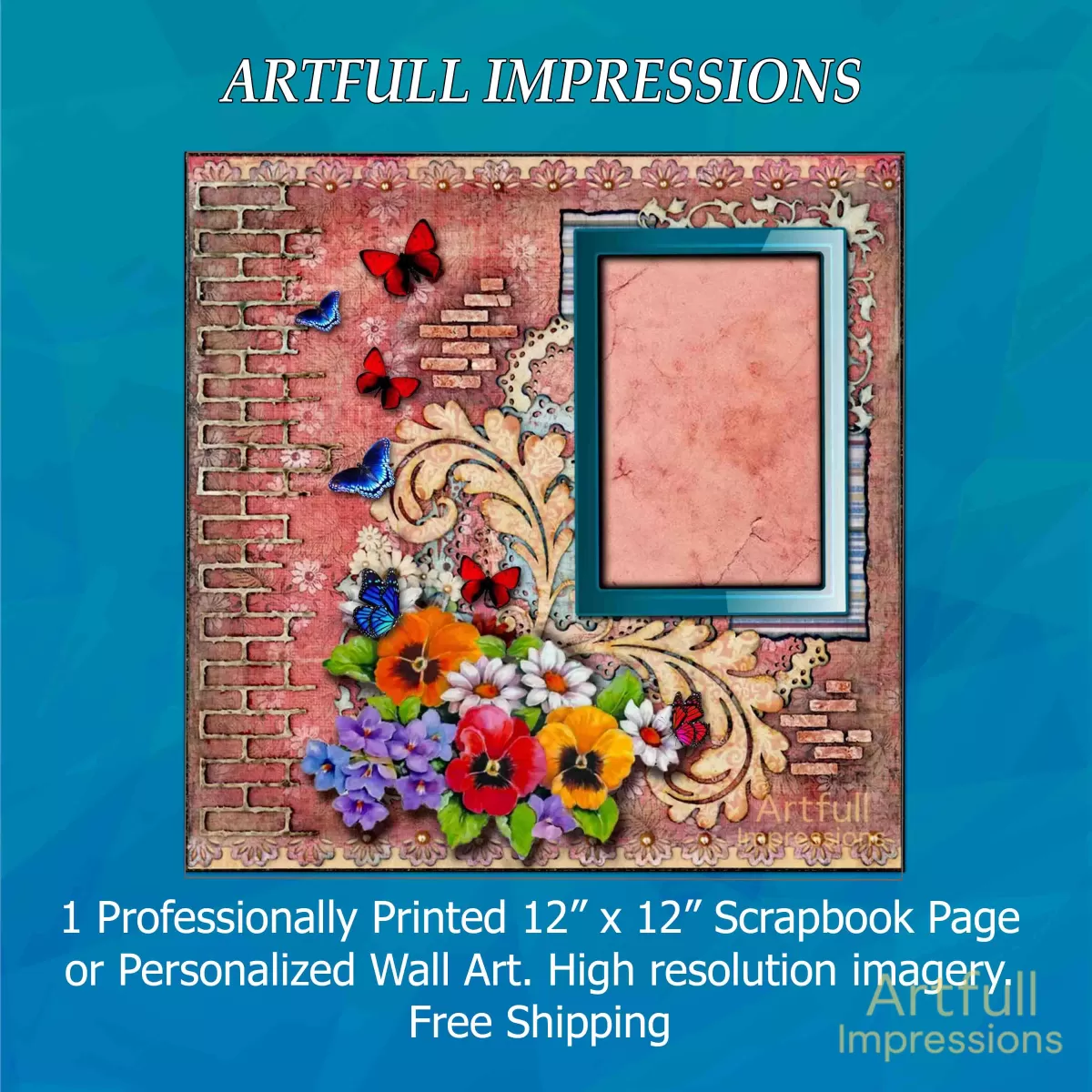 Florals with Pansies and Daisies on a Brick Background