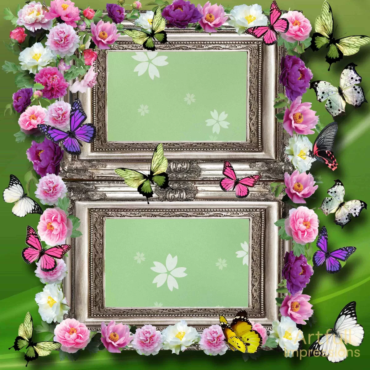 Fluttering Butterflies & Lucious Carnations  Set of 2