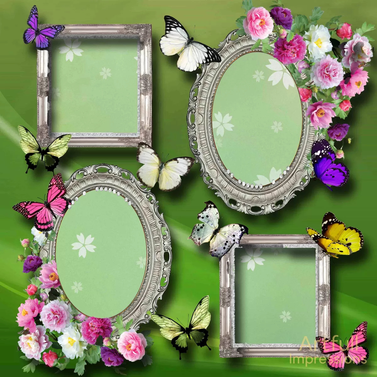 Fluttering Butterflies & Lucious Carnations  Set of 2