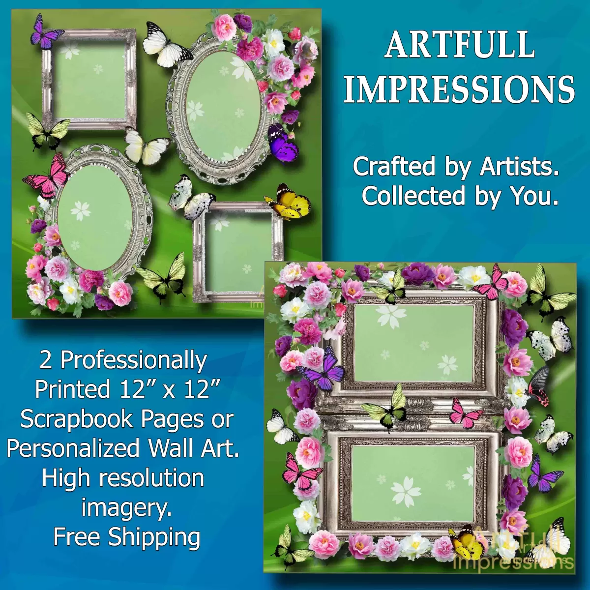 Fluttering Butterflies & Lucious Carnations  Set of 2