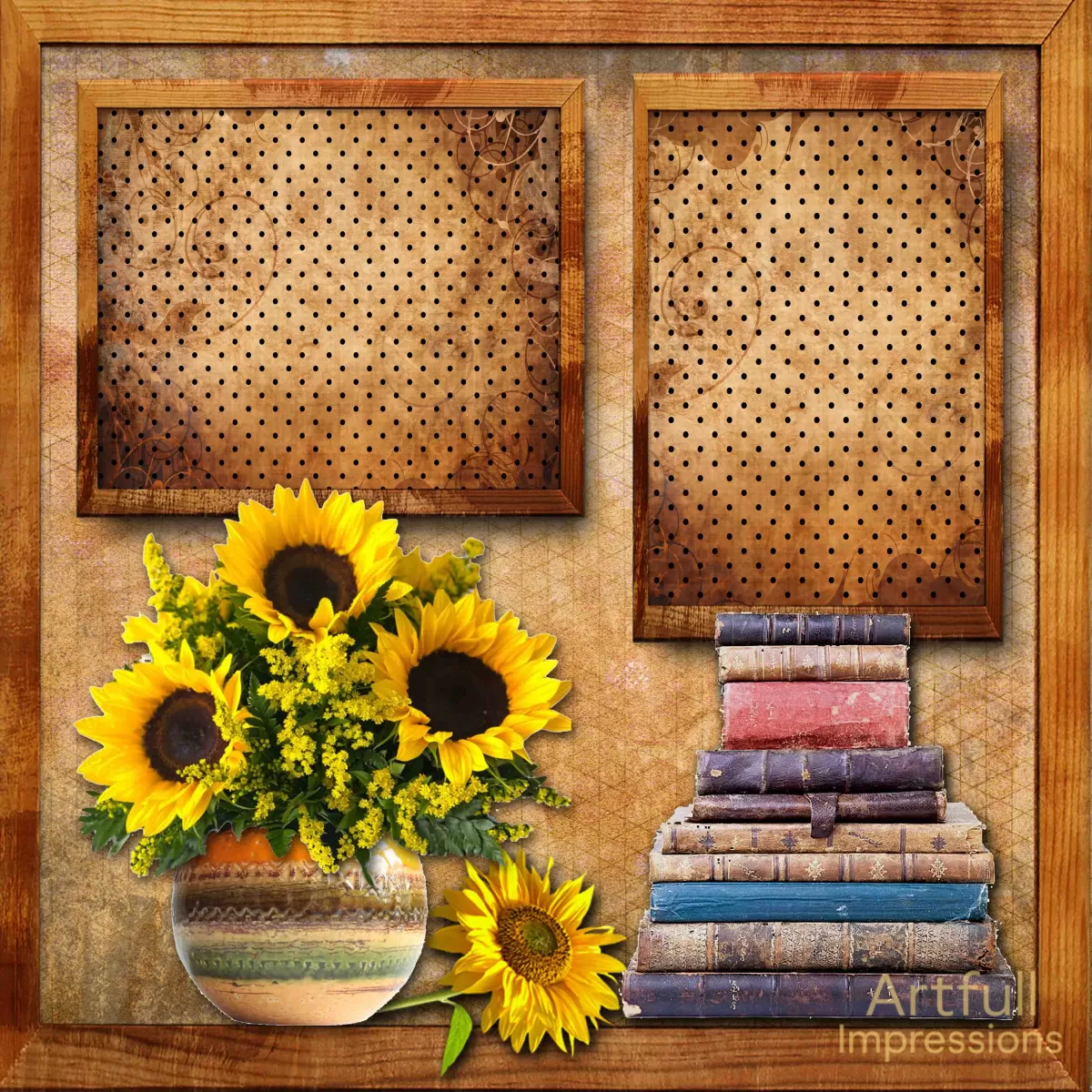 Sunflowers & Rustic Old Books Creating Nostalgia