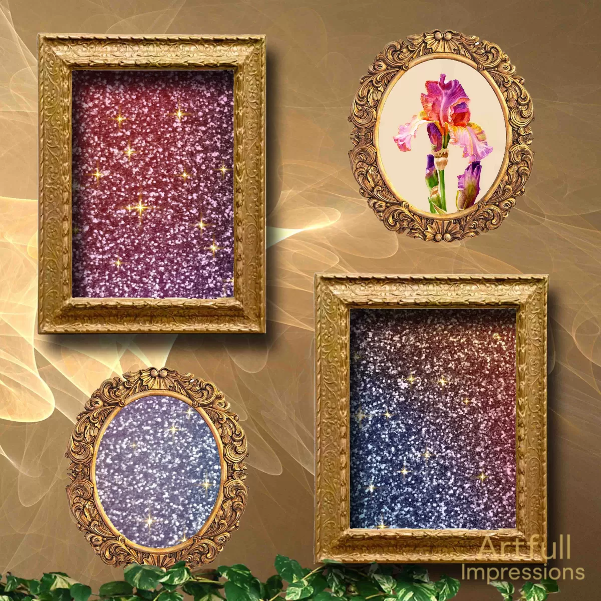 Iris Elegance in Lush Golds & Purples– 2 Pages