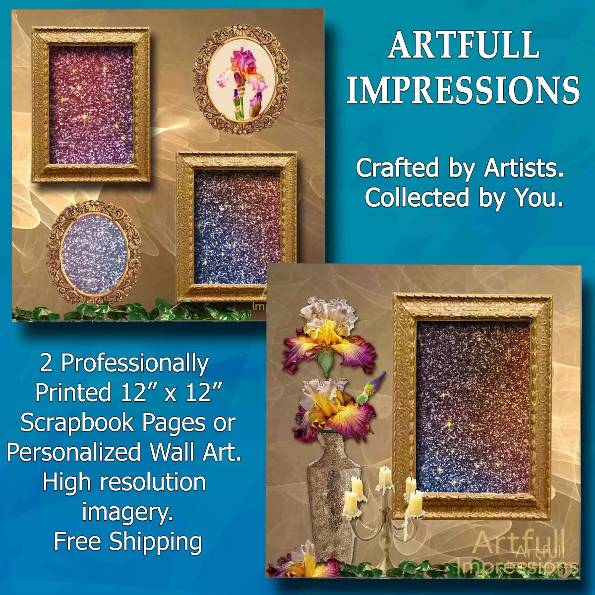 Iris Elegance in Lush Golds & Purples– 2 Pages