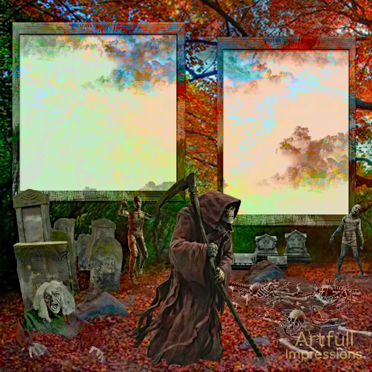 Haunting Life in a Disturbing Halloween Graveyard  Set of 2