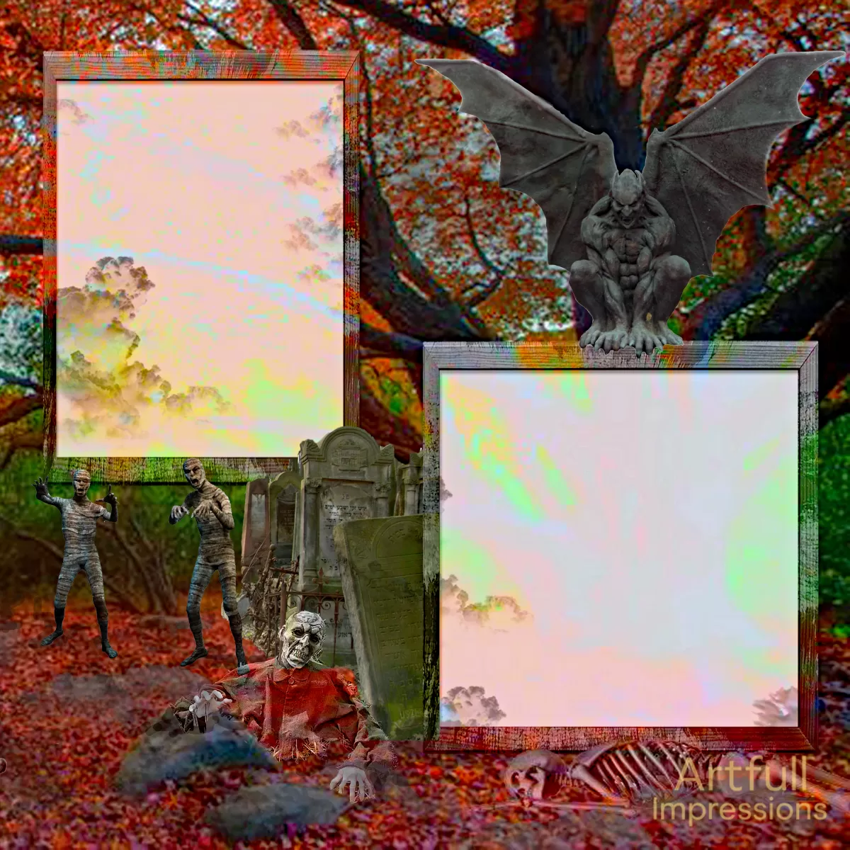 Haunting Life in a Disturbing Halloween Graveyard  Set of 2
