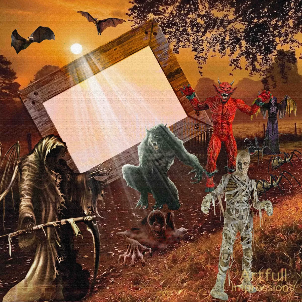 Haunted Halloween Creatures & Shadows – 2 Pages