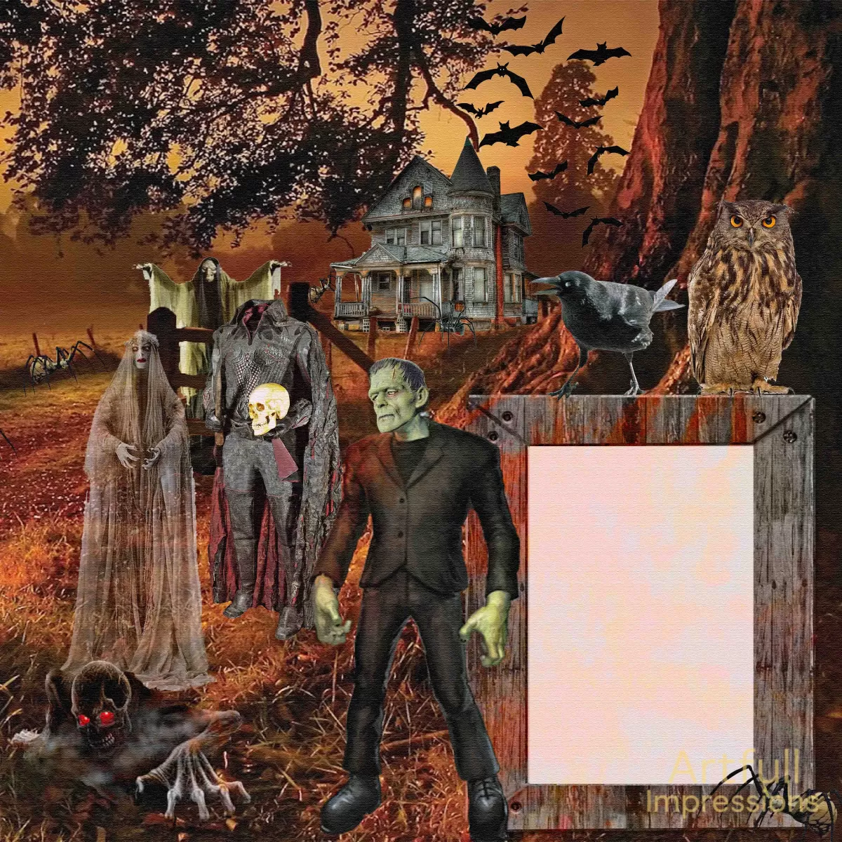 Haunted Halloween Creatures & Shadows – 2 Pages