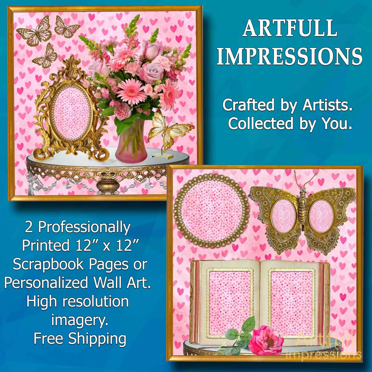 Romantic Heart & Flower Themed – Set of 2