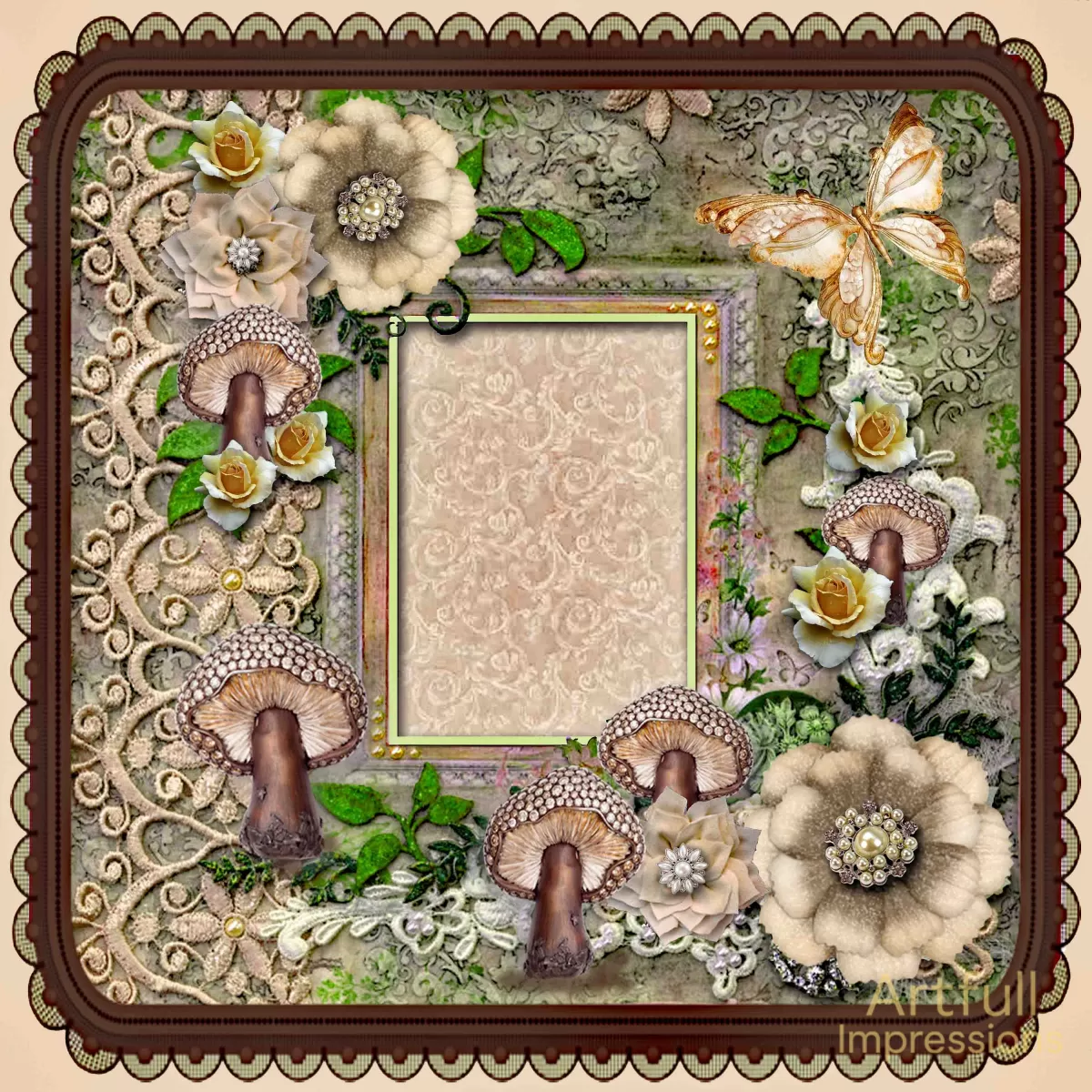 Jeweled Mushrooms Woodland Lace "Earthbound Elegance"