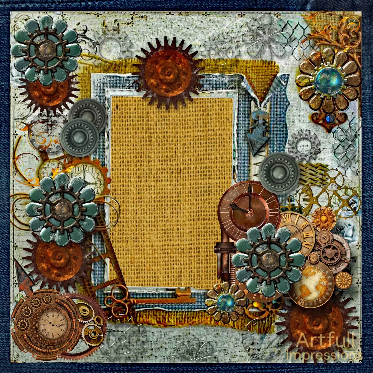 Timeless Gears –Steampunk Personalized Wall Art or Scrapbook Page