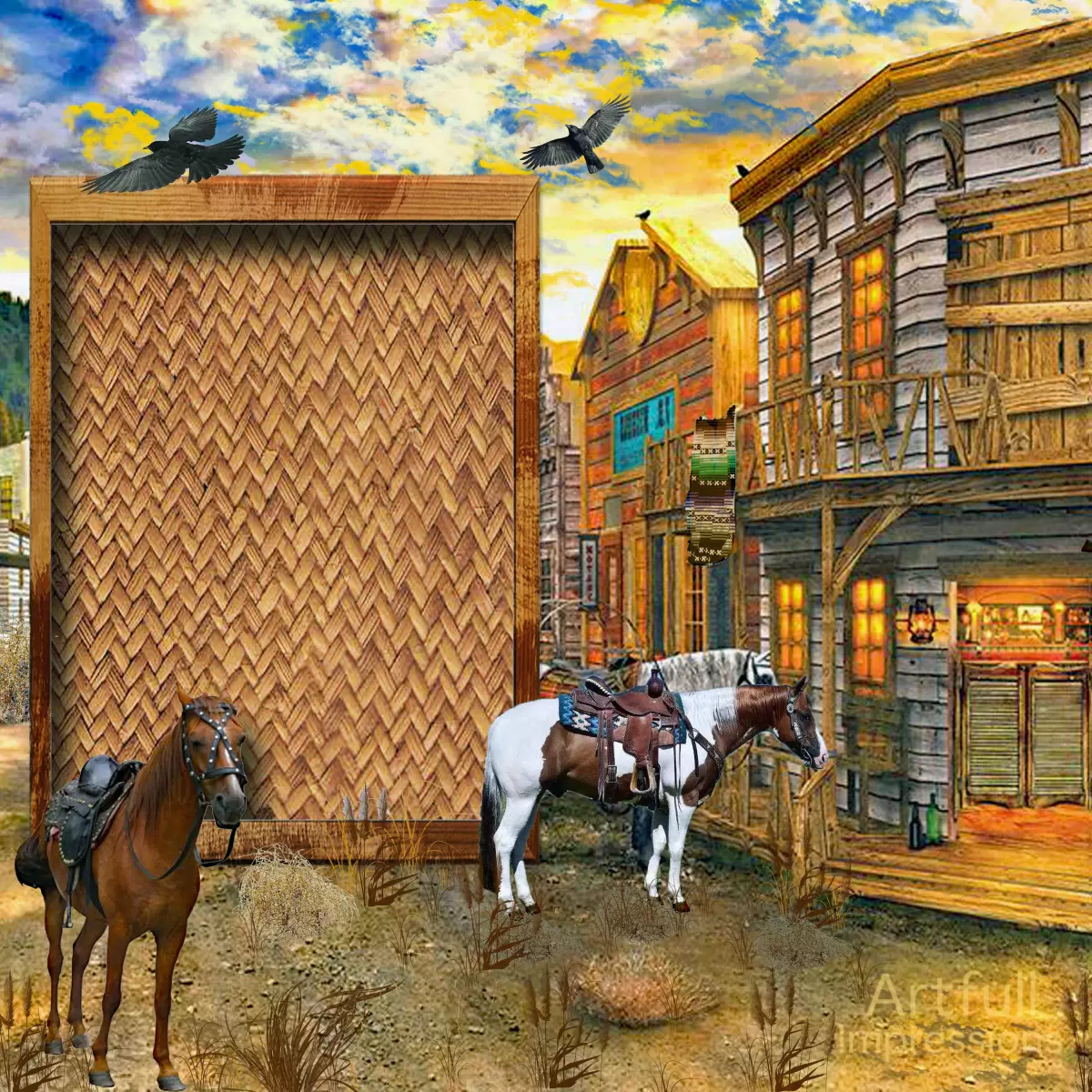 Western Town & Saddle Horses