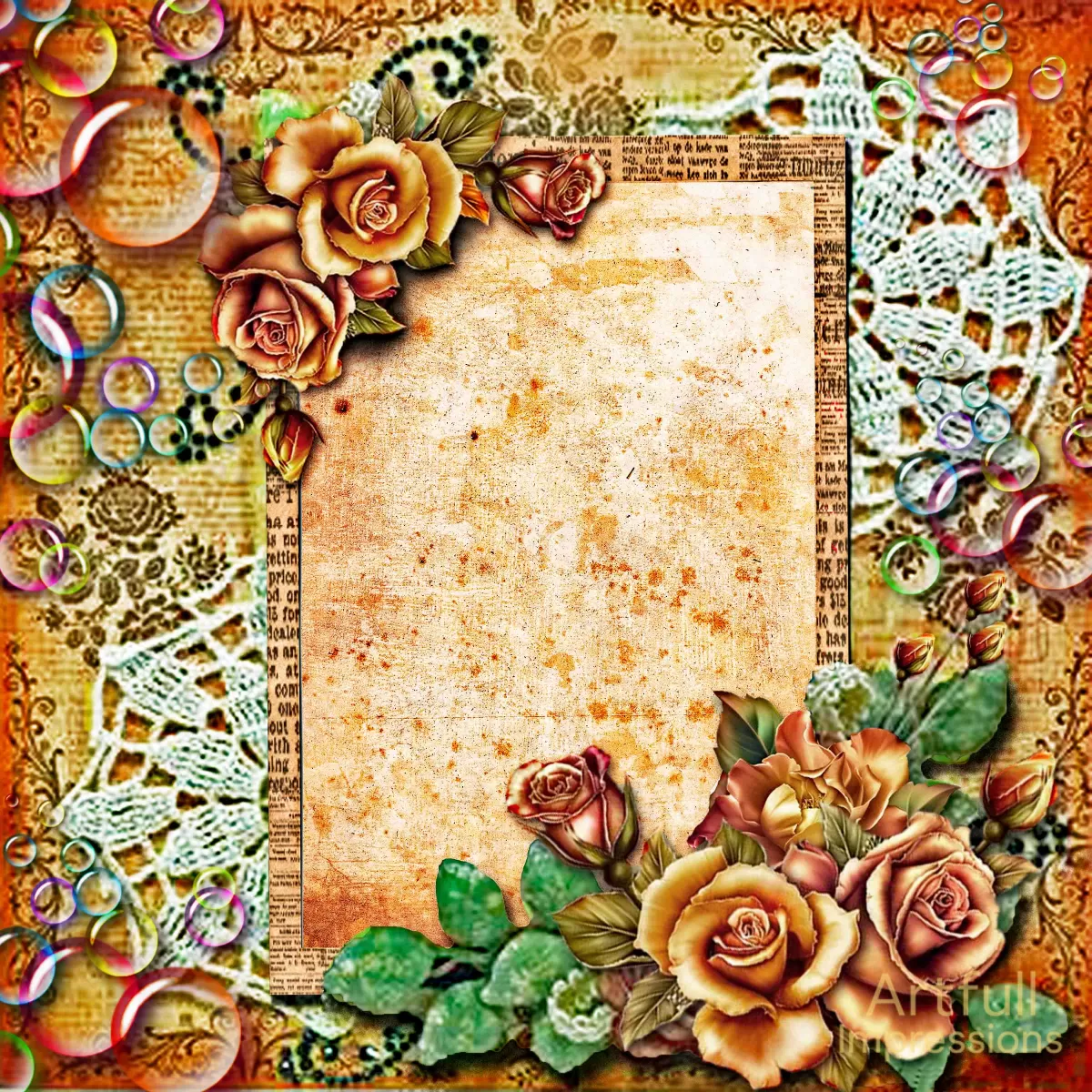 Bubbles  – Vintage Rose Collage