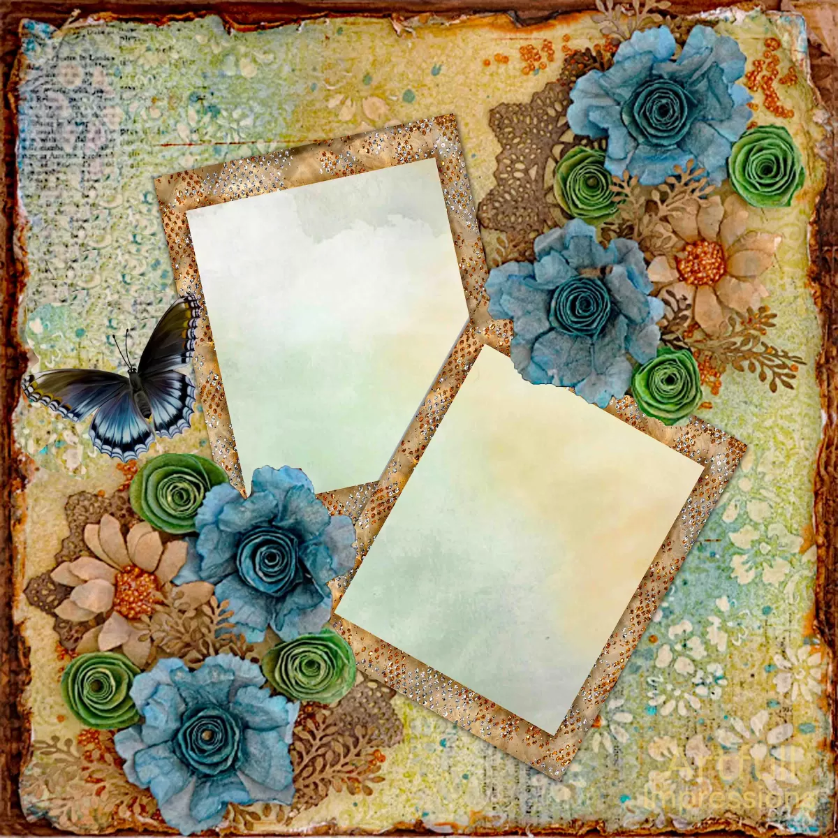 VINTAGE BLOSSOMS – Soft Blue Florals & Blue Butterfly