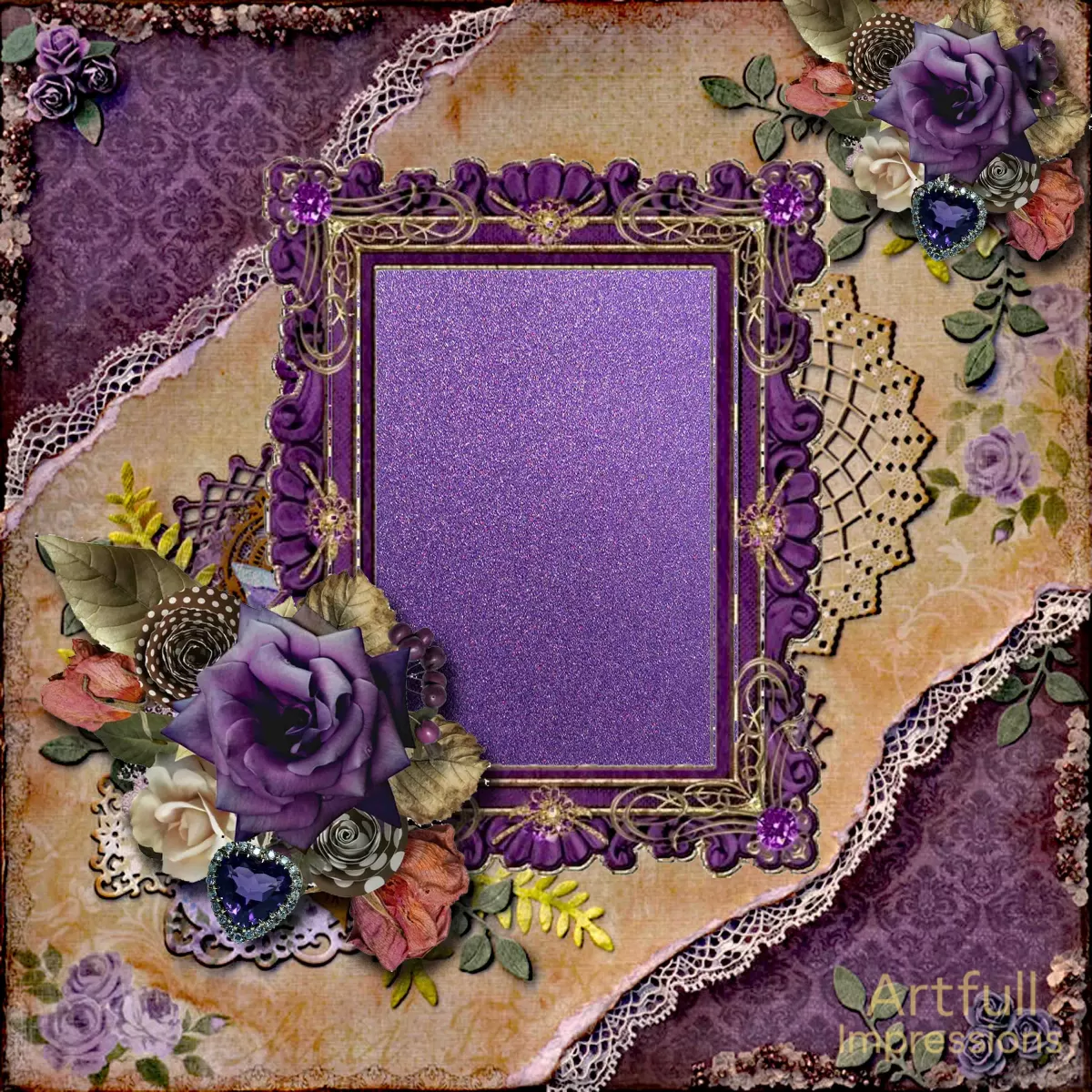 ROYAL VIOLET ROMANCE – Vintage Lace & Purple Roses