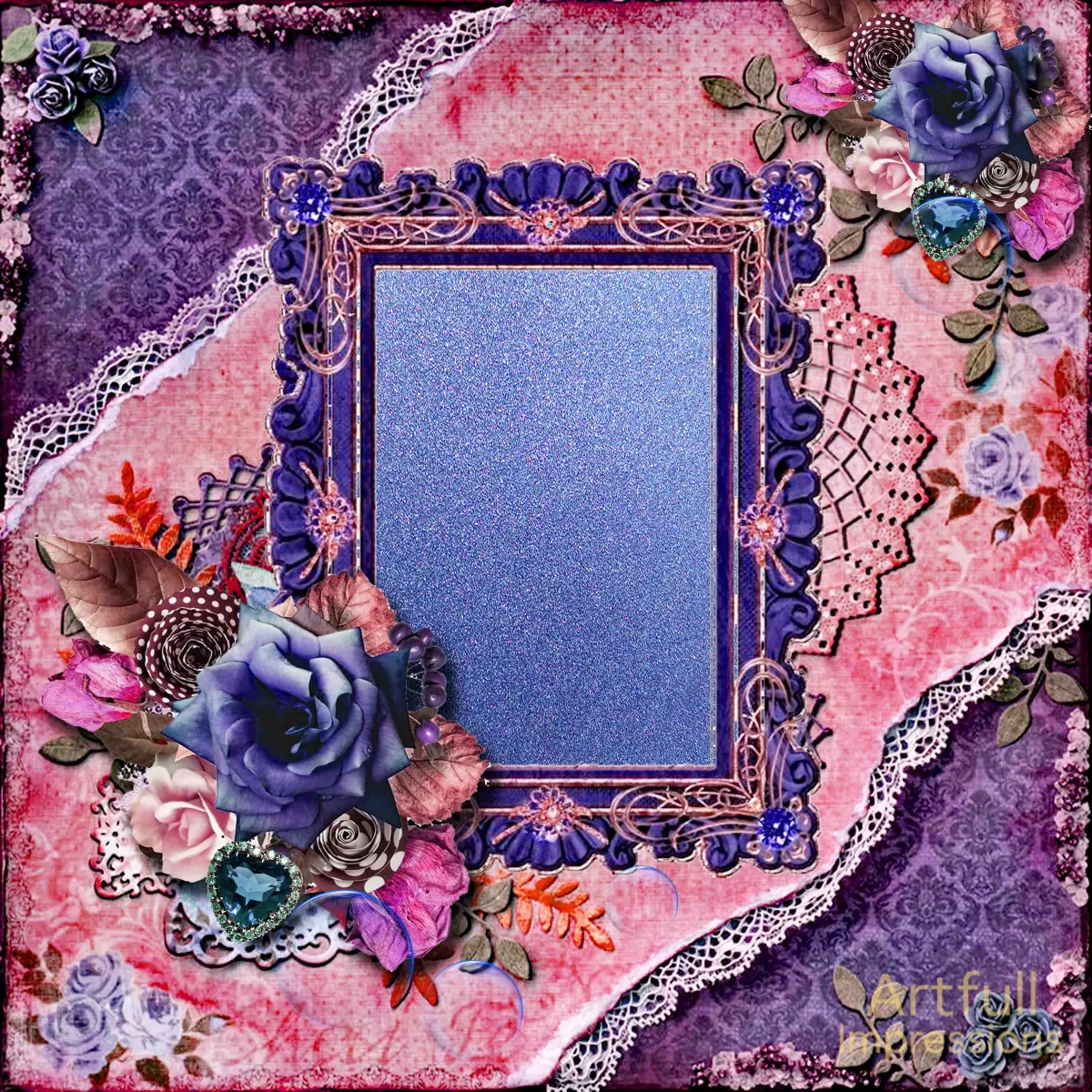 ENCHANTED PINK & PURPLE BLOOM – Elegant Lace & Jewels