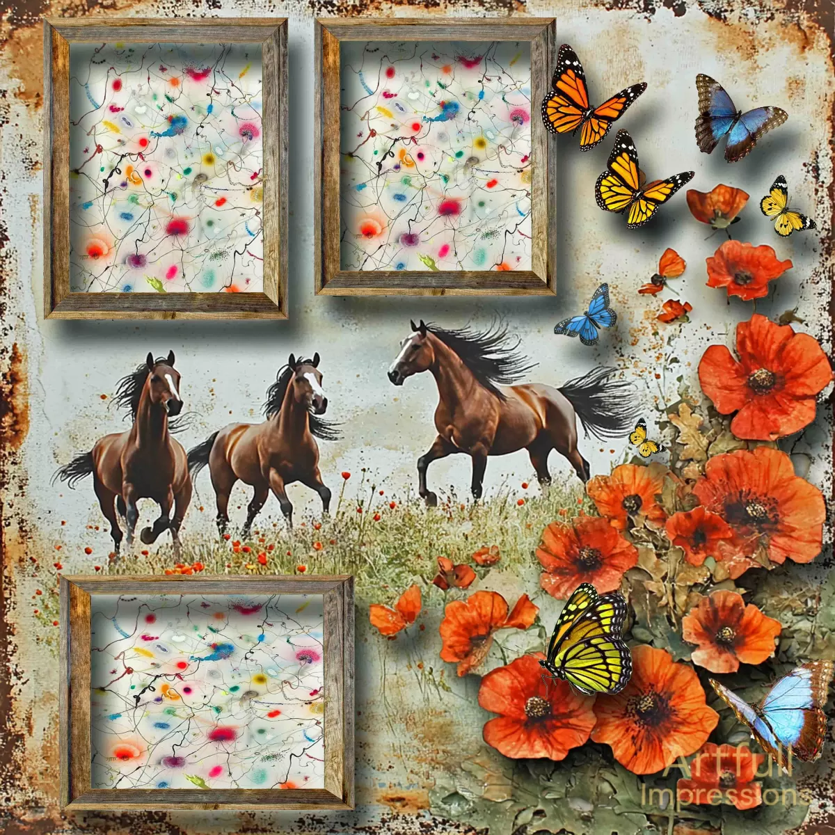 Horses & Poppies– Rustic Western Floral Design